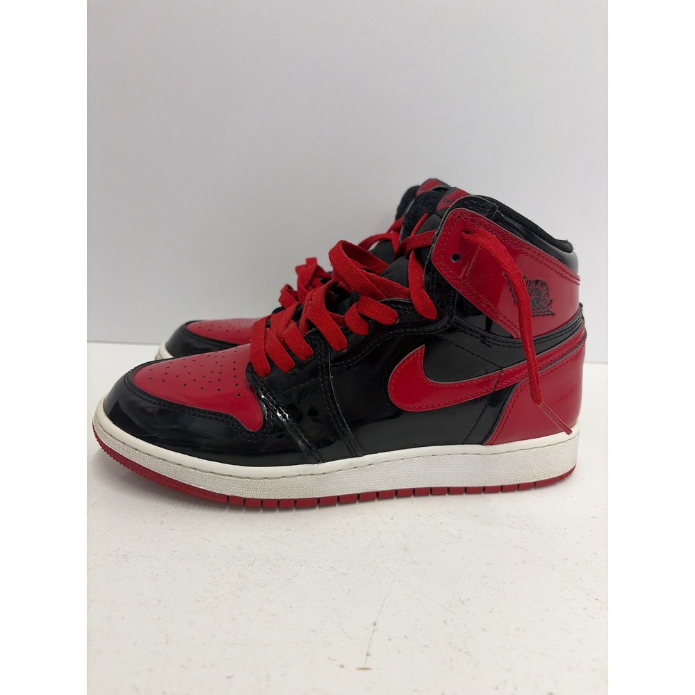 Air Jordan 1 Retro High OG GS Patent Bred Black Red Sneakers 575441-063 Size 7Y - Picture 3 of 8